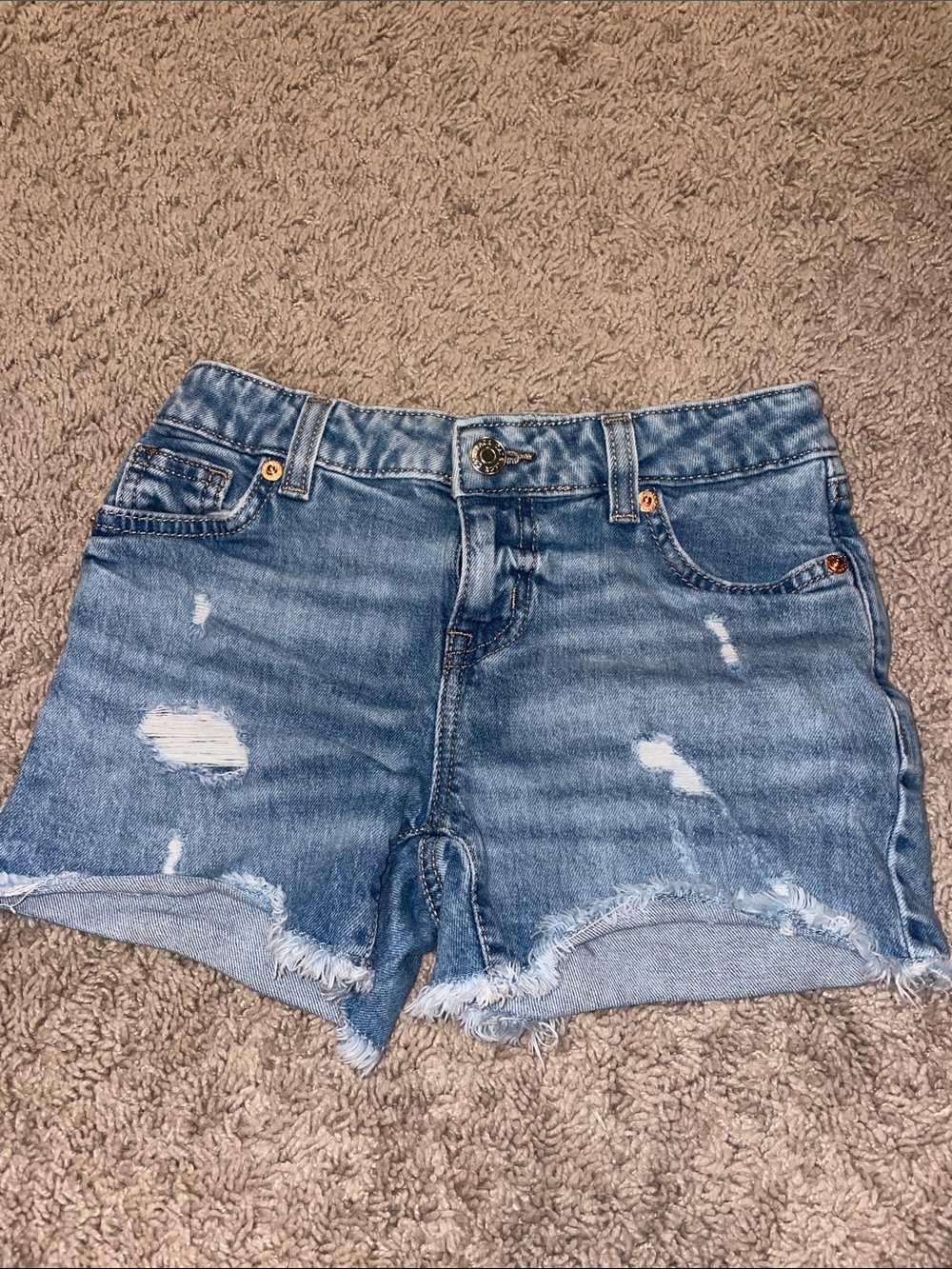 Girls Light Blue Distressed Denim Shorts